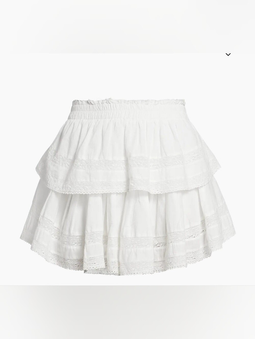 LoveShackFancy Skirt Mini White Size XS Cotton Tiered Crochet lace ruffle